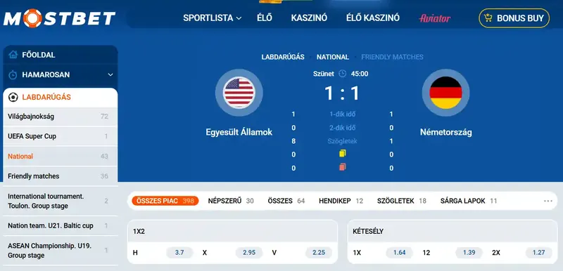 Mostbet sportfogadási felület – élő mérkőzés odds-okkal